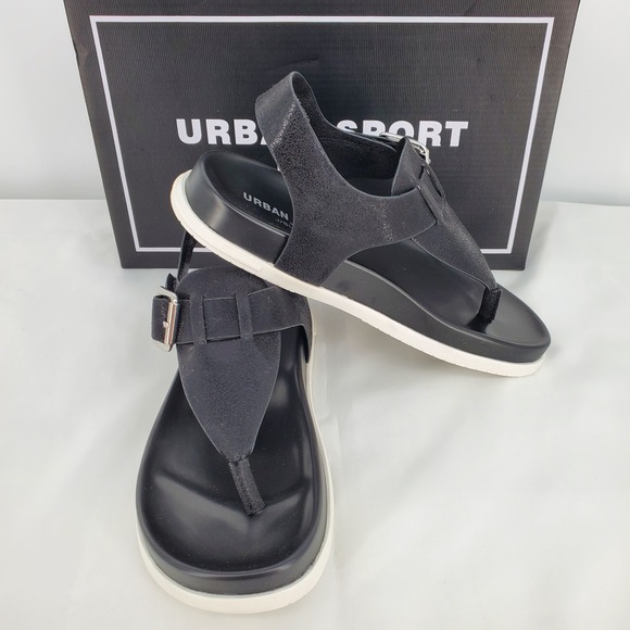 Urban Sport by J Slides Shoes - Urban Sport by J/Slides Freya Black Metallic Luxe Platform Thong Sandals 6.5 New